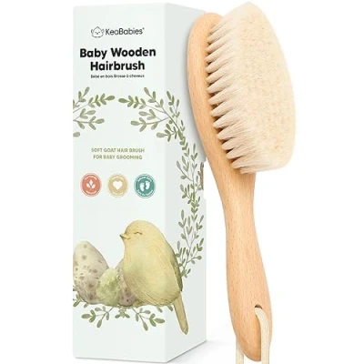Abbildung von Baby Haarbürste Neugeborene Holz Babybürste mit weichen Ziegenhaarbürste,Milchschorf Bürste,Haarbürste Erstausstattung Neugeborene,Säugling,Kleinkinder Babypflege,Babyzubehör(Walnut, Oval)