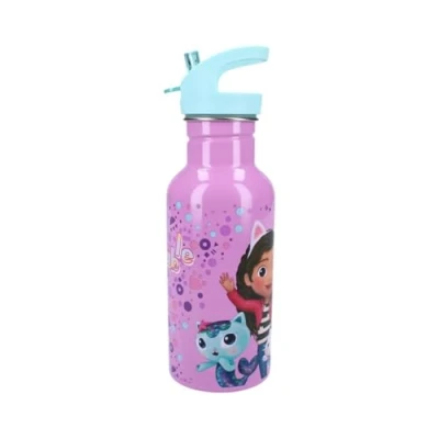 Abbildung von My sweety pop Trinkflasche für Kinder, Edelstahl, Krippe, Kindergarten, Schule, Urlaub, Mahlzeit, 22 cm, 500 ml, Hydratation, Geschenkidee, Flasche (Gabby&#039;s Dollhouse, Blau/Violett)