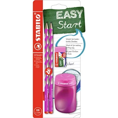 Abbildung von Schul Set für Rechtshänder STABILO EASYgraph S in pink inkl. Spitzer + Radierer