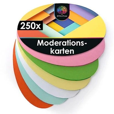 Abbildung von OfficeTree 250x Moderationskarten Oval 19 x 11 cm Metaplankarten 6 Farben Set Bunt Lehrerbedarf für Präsentation und Vortrag