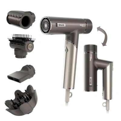 Abbildung von Shark SpeedStyle Pro FLEX Haartrockner, hohe Leistung &amp; Power mit 4 Styling Aufsätzen, leicht, keine Hitzeschäden, faltbarer Griff, für alle Haartypen, Mokka Silber HD542EU