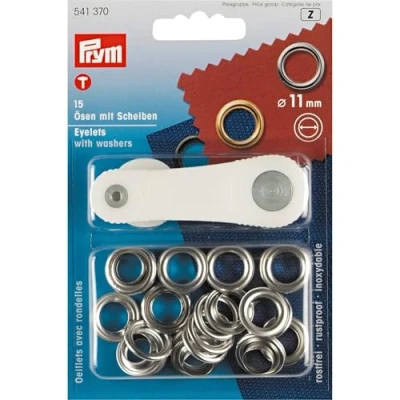 Abbildung von Prym Ösen und Scheiben 11,0 mm, 15 Stück., silberfarbig 11 mm