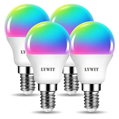 Abbildung von LVWIT E14 Wlan Bluetooth Lampe Alexa RGB, 5W ersetzt 40W, 470lm, WiFi Smart Birne G45, kompatibel mit Alexa, Echo and Google Assistant, dimmbar via Tuya App (4er Pack)