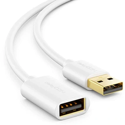 Abbildung von deleyCON 1m USB 2.0 High Speed Kabel Verlängerungskabel A Stecker zu Buchse Weiß