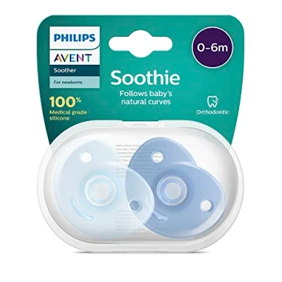 Abbildung von Philips Avent Soothie BPA freier Schnuller für Babys von 0 bis 6 Monaten, blau/hellblau (Modell SCF099/21)