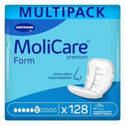 Abbildung von MoliCare Premium Form 6 Tropfen, für mittlere Inkontinenz: maximale Sicherheit, extra Auslaufschutz und Diskretion Frauen Männer, zu verwenden mit Fixpants, 4x32 Stück