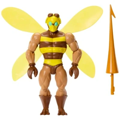 Abbildung von Masters of the Universe Origins Actionfigur Buzz Off aus der Cartoon Kollektion, ca. 14 cm groß, dem TV 1980er, Anführer Bienen mit Flügeln und Brille Wurfspeer, JBM88