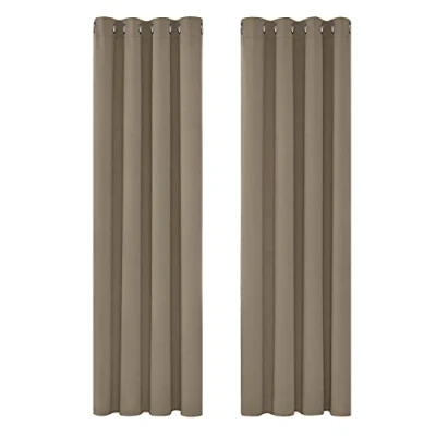 Abbildung von Deconovo Blickdichte Gardinen Ösenvorhang gegen Kälte Blickdicht Vorhang Verdunkelung, 260x140 cm(HöhexBreite), Taupe, 2er Set