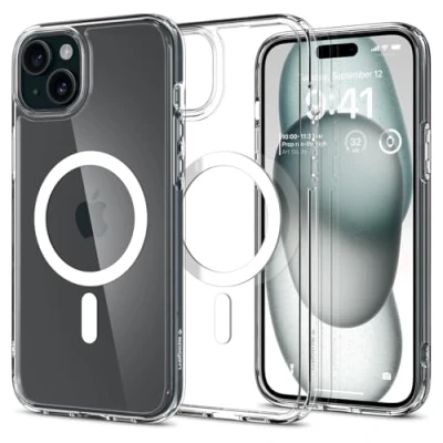 Abbildung von Spigen für iPhone 15 Plus Ultra Hybrid MagFit Hülle [Anti Yellowing] Case Handyhülle Transparent Dünn Slim Kompatibel mit MagSafe Weiß