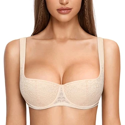 Abbildung von DOBREVA Damen Push Up BH Dirndl Bügel Balconette Spitzen Sexy Leicht Gepolstert Große Größen Beige 85D