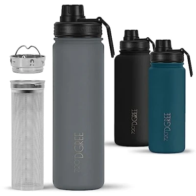Abbildung von 720DGREE Edelstahl Thermo Trinkflasche 710ml “noLimit +Früchtebehälter Auslaufsicher, Kohlensäure geeignet, BPA Frei Isolierflasche mit Schraubverschluss für Sport, Fahrrad, Fitness +Sportdeckel