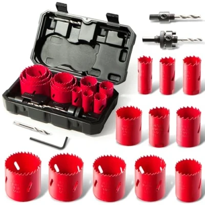 Abbildung von HYCHIKA Bimetall Lochsäge Set, 17tlg Lochbohrer Ø20mm 68mm, Maximale Schnitttiefe 40mm, Ideal zum Bohren von Weichmetall, Holz, PVC Platte und Kunststoffplatte