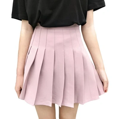 Abbildung von Hoerev Frauen Mädchen Kurze hohe Taille gefaltete Skater Tennis Schule Rock,Pink,40 / XL