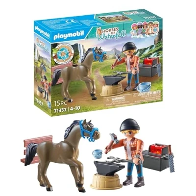 Abbildung von PLAYMOBIL Horses of Waterfall 71357 Hufschmied Ben &amp; Achilles, interaktive Pferdepflege auf der Ranch, nachhaltiges Spielzeug für Kinder ab 5 Jahren