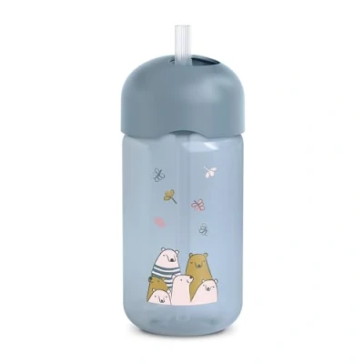 Abbildung von Suavinex, Baby Lerntasse, Becher mit weichem, flexiblem Silikonstrohhalm, Anti Tropf und Leck System, spülmaschinenfest, Deckel, 340 ml, Babyflasche +18 Monate, Bears Blau