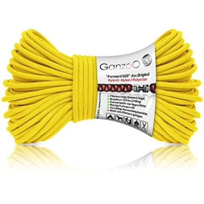 Abbildung von Ganzoo Paracord 550 Seil / 4mm Nylon/Polyester/Typ Hybrid/Armband Hunde Leine/Hunde Halsband 250Kg. Bruchlast/Outdoor Rope/Camping Schnur/Allzweckseil 30 Meter/Gelb