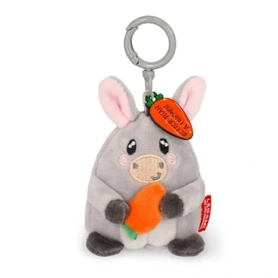 Abbildung von Legami Schlüsselanhänger Super Soft! Donkey Motiv, Plüsch Schlüsselanhänger, Anhänger mit eingravierter Botschaft und Karabinerhaken aus Zink, 7x11 cm