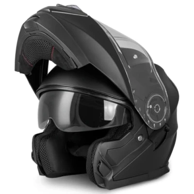 Abbildung von VINZ Santos Klapphelm mit Sonnenblende ECE 22.06 &amp; PINLOCK vorbereitet Motorrad Helm Integralhelm Motorradhelm Klappbar In Gr. XS XXL Matt Schwarz