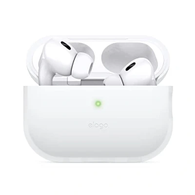 Abbildung von elago Silikonhülle, kompatibel mit Apple AirPods Pro 2nd Generation, LED vorne sichtbar, unterstützt kabelloses Laden (Dunkelblau)