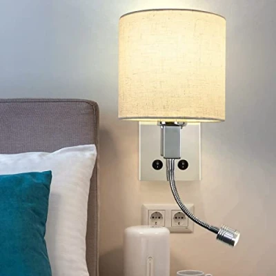 Abbildung von ZMH Led Wandlampe Mit Schalter Wandleuchte innen Leselampe Schlafzimmer Stoffschirm Schwenkbar Bettleuchte Leseleuchte Flexleuchte Stoff Bettlampe Nachttischlampe für Bett Wohnzimmer Flur Hotel
