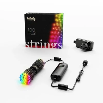 Abbildung von Twinkly Strings 100 LED RGB, Lichterkette für Draußen und Drinnen, Smarte Lichter, Kompatibel mit Alexa Google Home, IP44, Weihnachtsdeko, App Steuerung, Schwarzes Kabel, 8m
