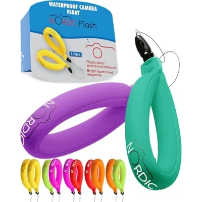 Abbildung von Nordic Flash Schwimmende Handschlaufe (2 Stück), Wasserdichtes Floating Strap, Handgelenkschlaufe Kompatibel mit Kamera, Handy, Schlüssel Türkis &amp; Lila