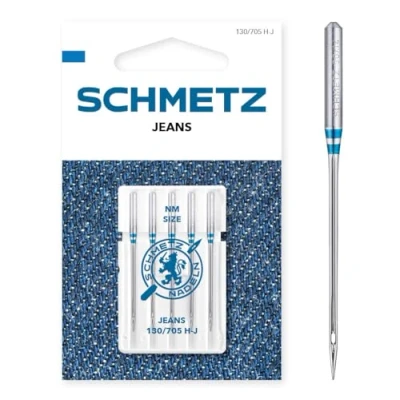Abbildung von SCHMETZ Nähmaschinennadeln 5 Jeans Nadeln 130/705 H J Nadeldicke 90/14 auf allen gängigen Haushaltsnähmaschinen einsetzbar geeignet für das Verarbeiten von und ähnlichen Stoffen