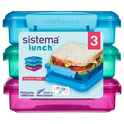 Abbildung von Sistema Lunch Sandwich Boxen 450 ml luftdichte Brotdosen für Pause BPA frei 3 Stück