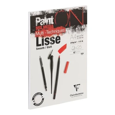 Abbildung von Clairefontaine 975729C Malblock Paint&#039;On, kopfseitig geleimt, 25 Blatt Zeichenpapier glatt, DIN A4, 21x29,7 cm 250g, Weiß, 1 Stück