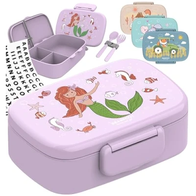 Abbildung von BEARFOOT Brotdose Kinder mit Fächern, BPA frei, Lunchbox, Bento box, Brotbox, Mädchen &amp; Jungen, Snackbox, 100% auslaufsicher, Vesperbox für Kindergarten, Schule (Meerjungfrau)