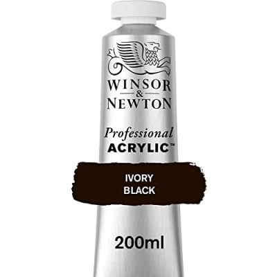 Abbildung von Winsor &amp; Newton 2337331 Professional Acrylfarbe in Künstlerqualität, hohe Farbbrillanz Deckkraft, Archivqualität, 200ml Tube Elfenbeinschwarz