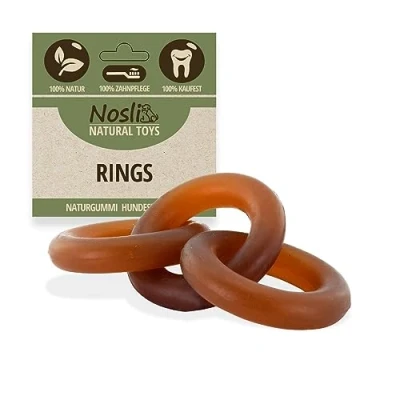 Abbildung von Nosli Natural Toys Rings für Hunde Premium Beißring aus 100% Naturkautschuk ohne Farbstoffe Kauspielzeug Robustes Hundespielzeug kleine &amp; große Gummiring Hund