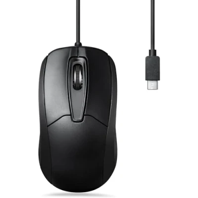 Abbildung von Perixx PERIMICE 209C USB C Kabelgebunde Maus mit Scrollrad, geeignet für Links und Rechtshänder, zur Nutzung am Desktop PC Laptop, Schwarz