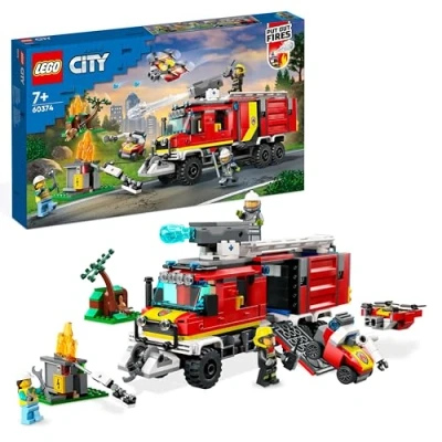 Abbildung von LEGO 60374 City Einsatzleitwagen der Feuerwehr, modernes Feuerwehrauto Spielzeug mit Löschdrohnen, Figuren für Kinder