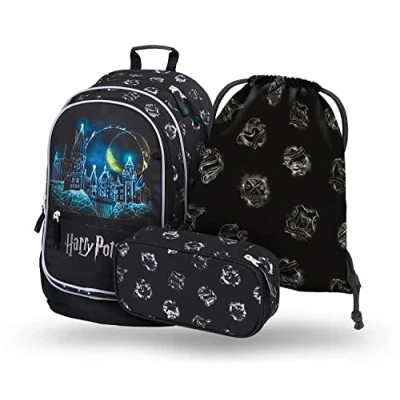 Abbildung von Baagl Schulrucksack Set Jungen Mädchen 3 Teilig, Schultasche für Grundschule Volksschule, Ranzen mit Brustgurt, Ergonomischer Schulranzen (Harry Potter Hogwarts)