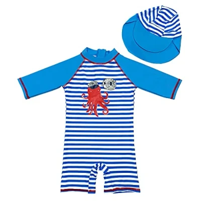 Abbildung von amiyan Kinder Jungen Badeanzug Bademode Einteiler UPF 50+ UV Schützend Schwimmanzug mit Sonnenhut, 86 92 (Etikette 4)