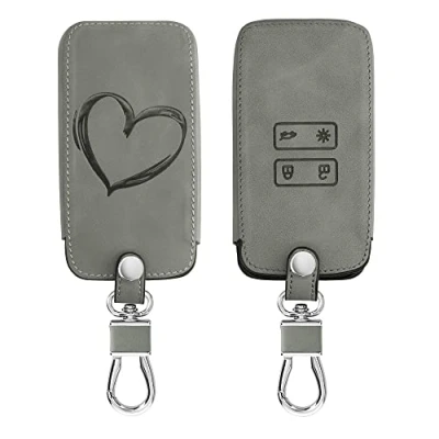 Abbildung von kwmobile Autoschlüssel Hülle kompatibel mit Renault 4 Tasten Smartkey (nur Keyless Go) Kunstleder Schutzhülle Schlüsselhülle Cover Herz Brush Grau