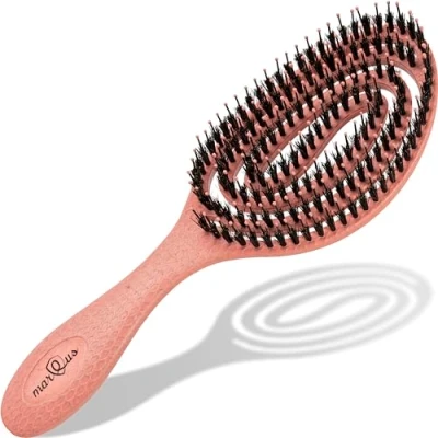 Abbildung von Bio Haarbürste ohne Ziepen mit Wildschweinborsten Entwirrbürste einzigartiger Spirale, nachhaltiges Material perfekt für nasse&amp;trockene Haare, mehr Glanz, Volumen &amp; gesunde Haarpflege, Coral