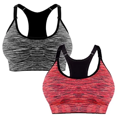 Abbildung von Libella 2er Pack Damen Bustier Bralette Sport BH Wohlfühl Sportliche Comfort Gepolsterter Push UP Stützfunktion verstellbare Träger Ohne Bügel Yoga Fitness 3714 Schwarz + Orange LXL