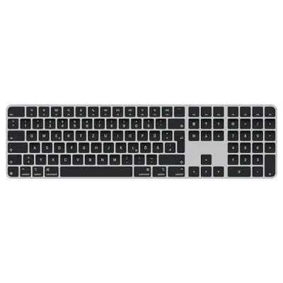 Abbildung von Apple Magic Keyboard mit Touch ID und Ziffernblock für Mac Modelle Chip Deutsch Schwarze Tasten ​​​​​​​