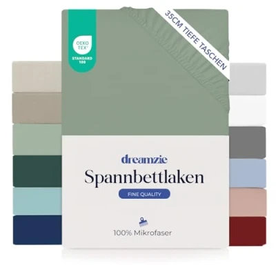 Abbildung von Dreamzie Spannbetttlaken 100x200cm 35 cm Tiefe Tasche 100% Mikrofaser Bettlaken Hellgrün, Schadstoffgeprüft(Oeko TEX), mit Gummizug
