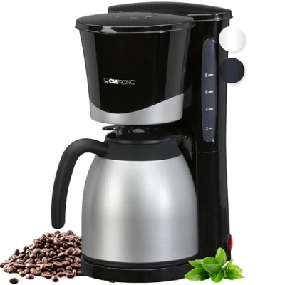 Abbildung von Clatronic® Kaffeemaschine mit Thermokanne Kaffeeautomat für 8 10 Tassen Filterkaffee Tropfstopp &amp; Auto Abschaltung Filtereinsatz herausnehmbar Wasserstandsanzeige 1 Liter KA 3327 schwarz