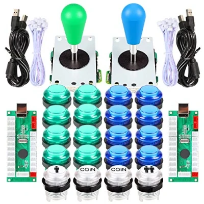 Abbildung von EG STARTS 2 Spieler LED Arcade DIY Teile 2X USB Encoder + Ellipse Oval Style Joystick 20x Tasten für PC MAME Raspberry Pi Windows System (Blaues &amp; Grünes Kit)
