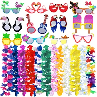 Abbildung von JOYIN 12 Stück Luau Partybrille und Hawaii Leinen, Blumen Leinen Girlanden, neuartige Sonnenbrillen, tropische Geburtstags Sommer Strandparty Dekorationszubehör