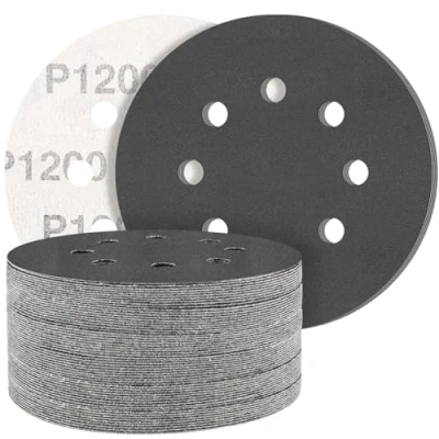 Abbildung von STEBRUAM 50 Stück Siliciumcarbid Schleifpapier 125mm Klett 1200 körnung,Profi 125 Rund 8 Loch Nass und Trocken Schleifscheibe,Besten für Metall Autos