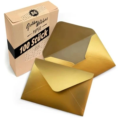 Abbildung von Japun Briefumschläge (100 Stück) aus Papier, Kuvert, Umschlag ohne Fenster DIN B6 175 x 125 mm gold