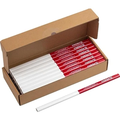 Abbildung von Meister Zimmermannsbleistift Set 50 teilig 240 mm Länge Ovale Form Mittlere Härte Ideal zum Anzeichnen &amp; Markieren rot weiß / Markierungswerkzeug Baubleistift 9446720