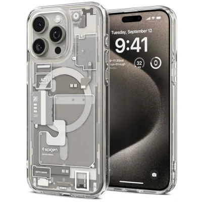Abbildung von Spigen für iPhone 15 Pro Max Ultra Hybrid MagFit Hülle [Anti Yellowing] Case Handyhülle Transparent Dünn Slim Kompatibel mit MagSafe Zero One Natural Titanium
