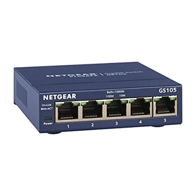 Abbildung von NETGEAR GS105GE LAN Switch 5 Port Netzwerk (Plug and Play Gigabit Splitter, Verteiler, Ethernet Hub, lüfterloses Metallgehäuse, ProSAFE Lifetime Garantie), Blau
