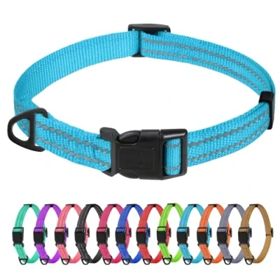 Abbildung von TagME Nylon Hundehalsband, Verstellbares Reflektierendes Hundehalsband mit Sicherheitsschnalle für Extra Kleine Hund, Himmelblau, 1.5cm Breite